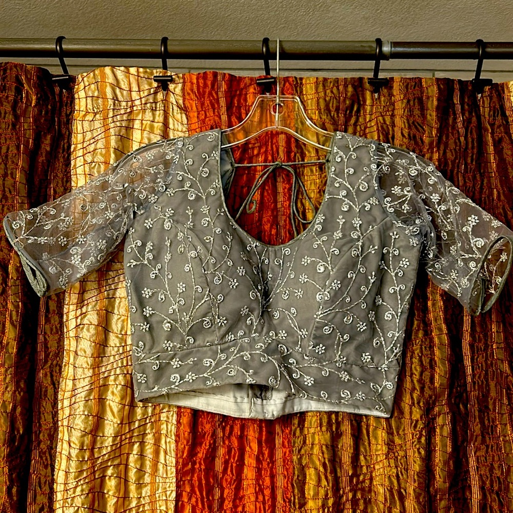Handmade embroidered mesh crop top